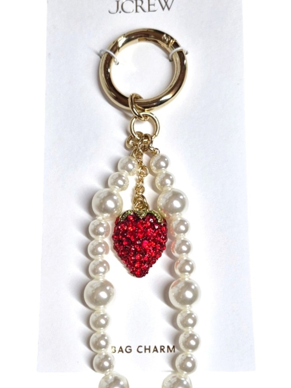 J CREW FACTORY strawberry and pearl bag charm keychain NWT $45